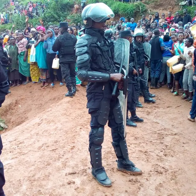 Security force member at camp in Rwanda