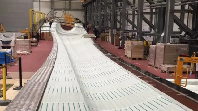 The inside of a wind turbine blade