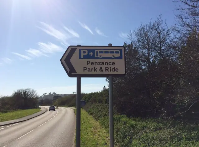 Penzance park and ride sign