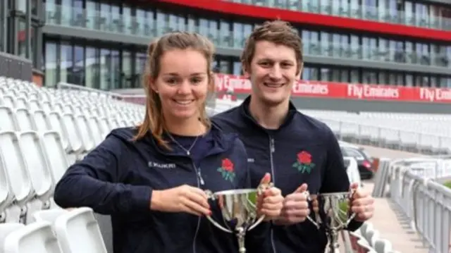 Eve Jones, left, with trophy