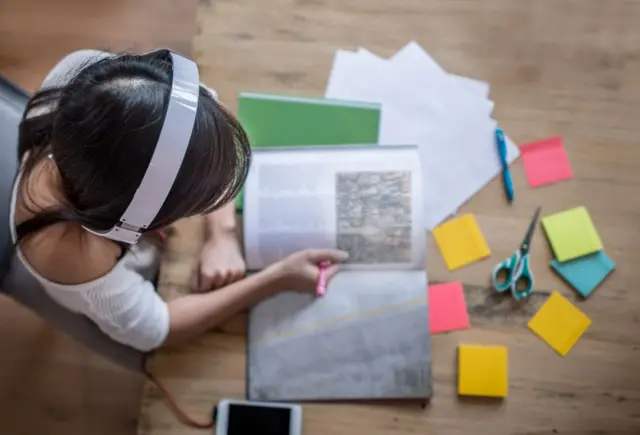 Girl studying at home