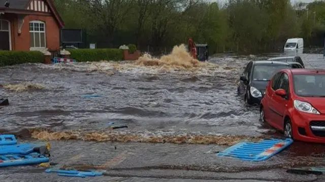 The burst water main