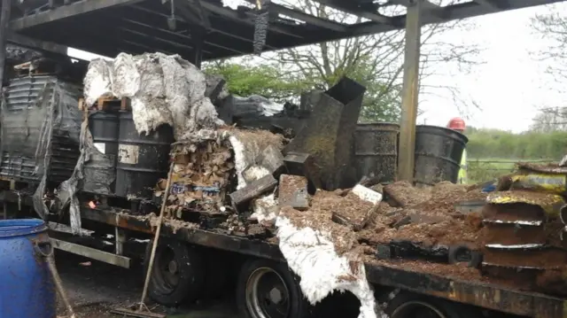 Burnt out lorry