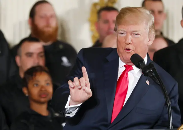 US President Donald J. Trump speaks during the Wounded Warrior Project Soldier Ride event at the White House in Washington, DC on 26 April 2018