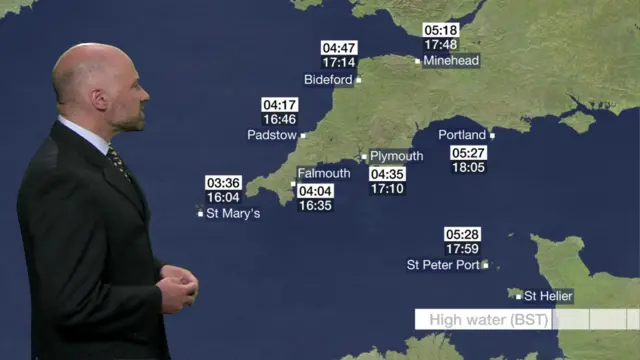 High tide map for Devon and Cornwall