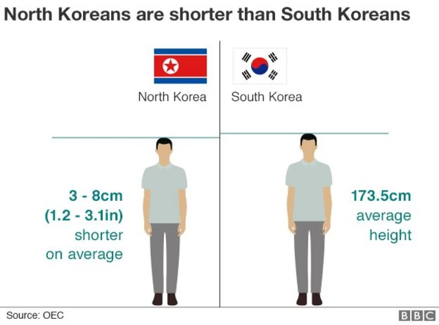 Chart comparing height of North and South Koreas