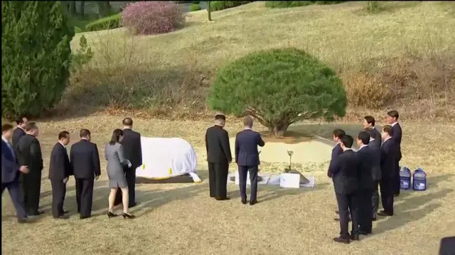 The assembled dignitaries around the tree