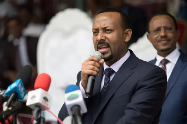 Ethiopia's new Prime Minister Abiy Ahmed delivers a speech