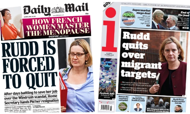 Front pages of Monday's newspapers