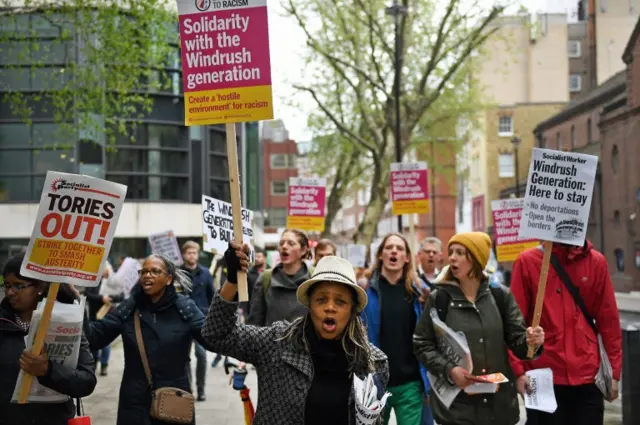 Protesters outside the Home Office in London. Photo: 28 April 2018