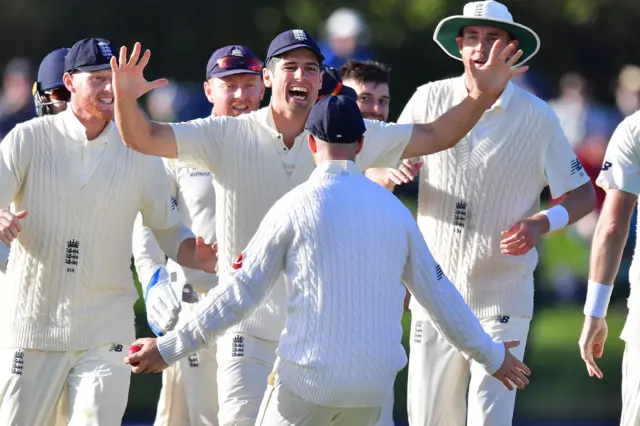 Jack Leach is congratulated