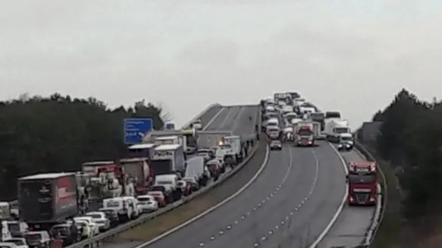 Traffic jam on M62