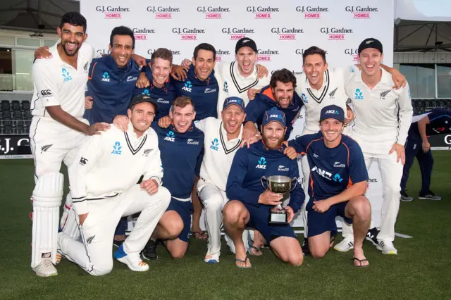 New Zealand with the Test series trophy