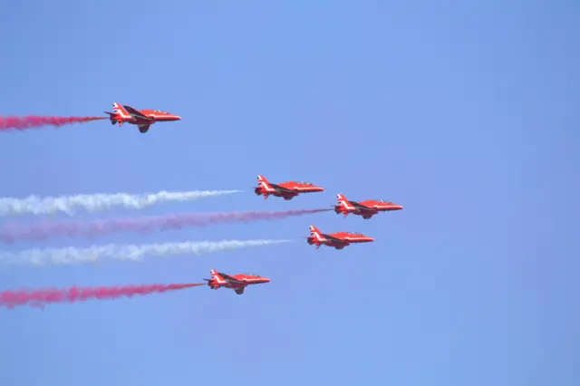 Red Arrows flying over Guernsey