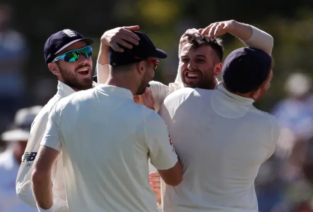 Mark Wood celebrates a wicket