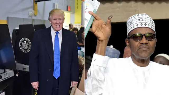 L-R: Donald Trump and Muhammadu Buhari