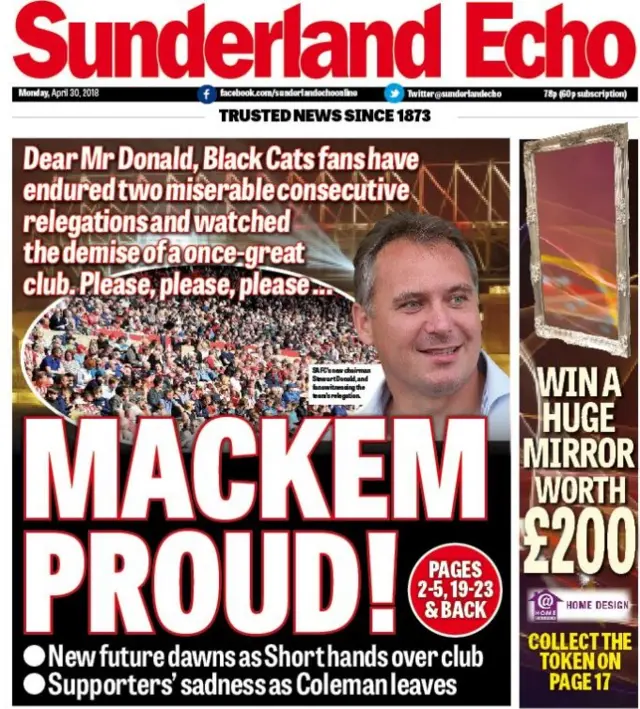 Sunderland Echo front page