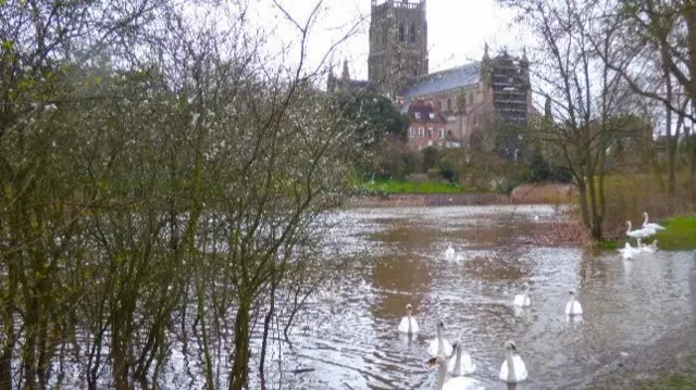 The River Severn in flood at Worcester