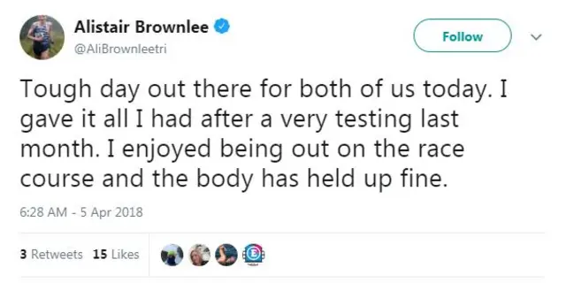 Alistair Brownlee tweet