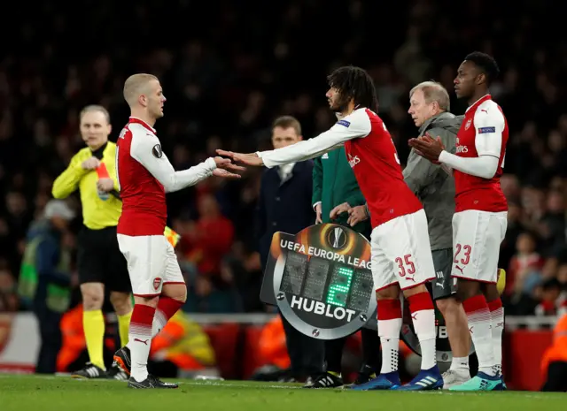 Jack Wilshere off for Mohamed Elneny