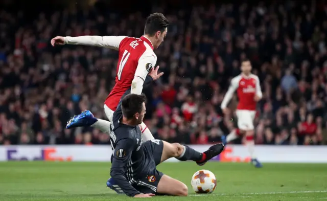 Mesut Ozil fouled by Georgi Schennikov