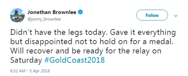 Jonathan Brownlee tweet