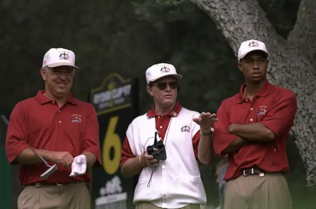 Mark O''Meara, Tom Kite and Tiger Woods