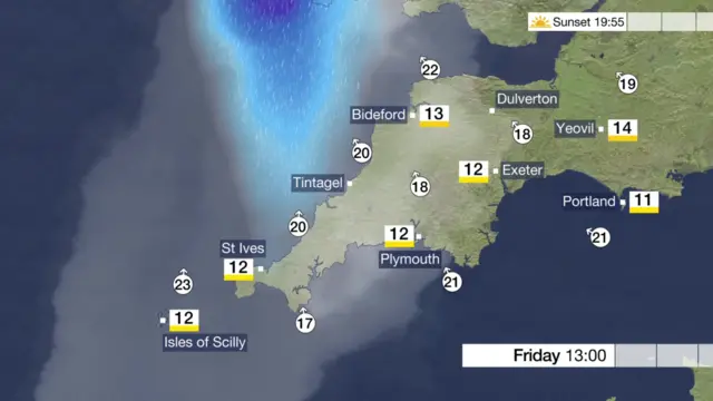 Devon and Cornwall weather map, 6 April 2018