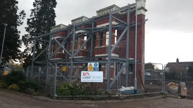 Front wall still standing at Haybridge Hall