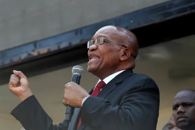 acob Zuma, former president of South Africa addresses his supporters outside the high court in Durban, South Africa, April 6, 2018