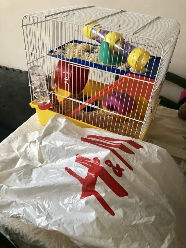 Hamster cage and H&M carrier bag