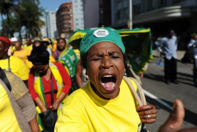 Former South African president Jacob Zuma supporters outside KwaZulu-Natal High Court in Durban, South Africa, 06 April 2018