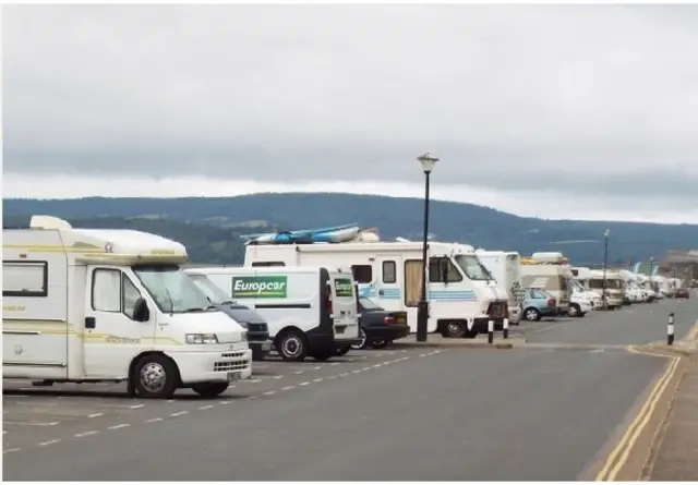 Camper vans parked on Exmouth seafront