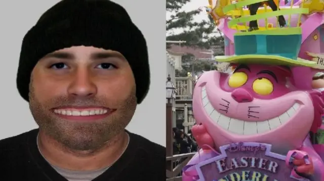 Distraction burglary suspect with a wide grin and The Cheshire Cat with whom he has been compared