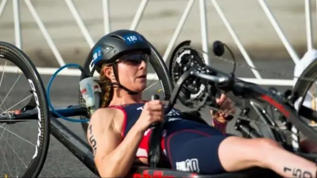 Lizzie partway through the 20km cycle at the Chicago World Championships 2015