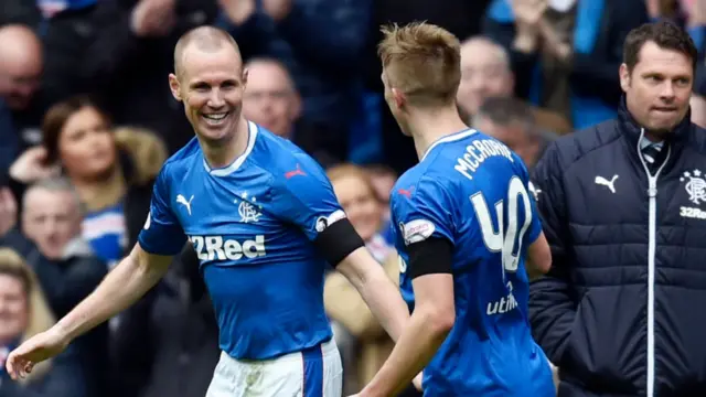 Rangers' Kenny Miller and Ross McCrorie celebrate