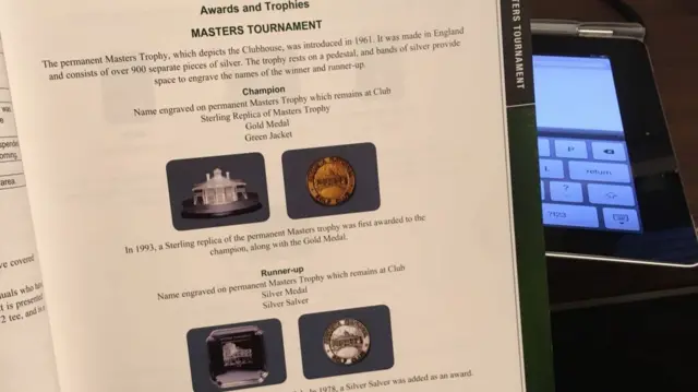 Page in book showing Masters prizes