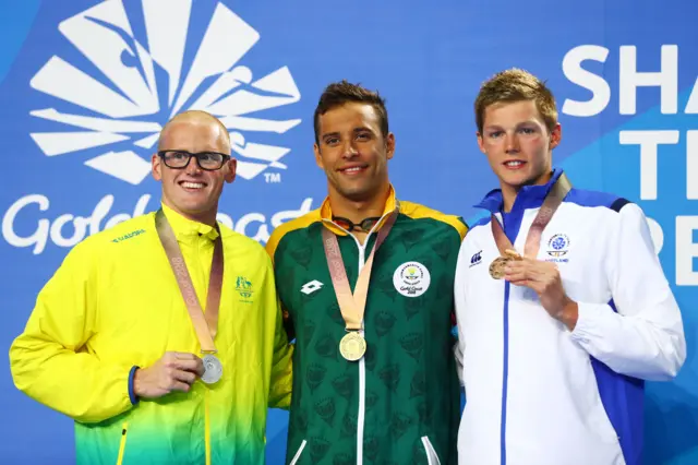 Men's 200m butterfly final podium