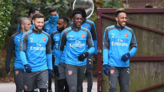 Arsenal players in training on Friday