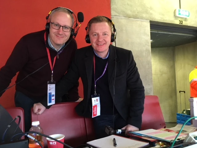 Jonathan Overend and commentator Arlo White