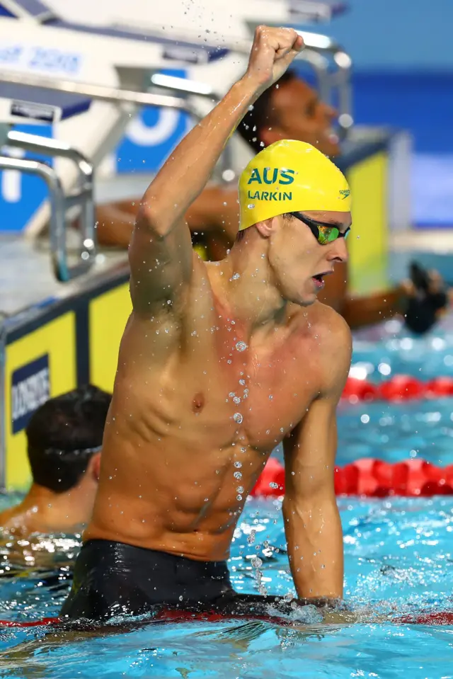 Australia's Mitch Larkin wins Gold in Men's 50m backstroke