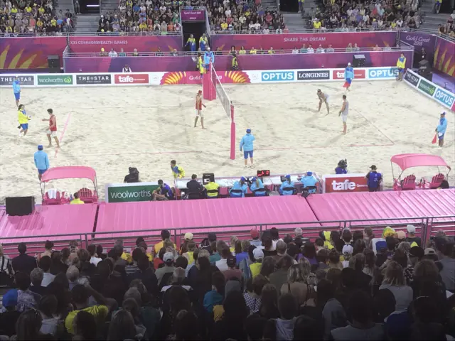 England play beach volleyball