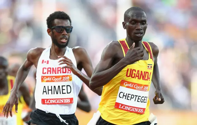Mohammed Ahmed of Canada and Joshua Kiprui Cheptegei of Uganda