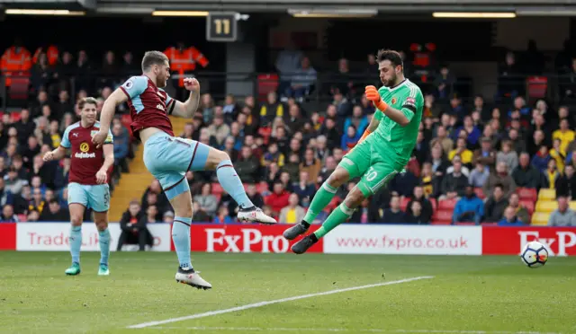 Sam Vokes scoring for Burnley