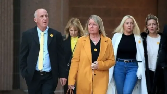 Cassie Hayes's mother Tracy Hayes (centre) was at court with her other daughter Nadine (second from right)