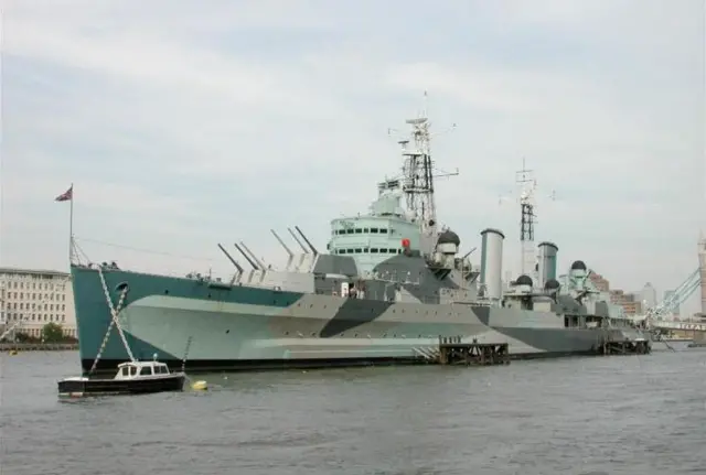 The third HMS Sheffield moored near Tower Bridge in 2002