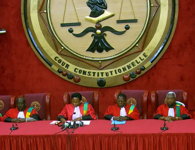 Members of the Gabon constitutional court sit on June 9, 2009, in Libreville.