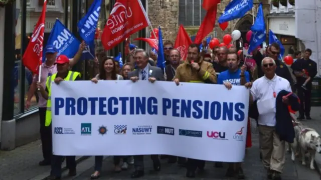 People protesting pension changes