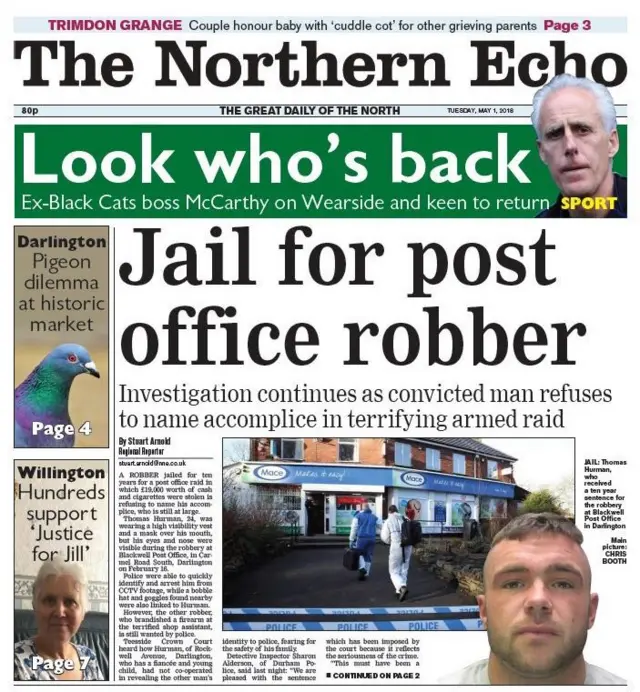 Northern Echo front page