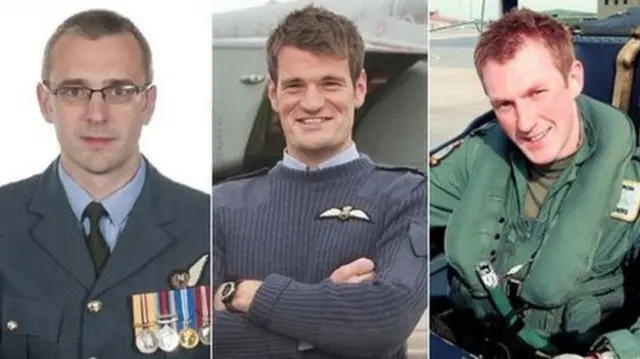 Sqn Ldr Samuel Bailey, Flt Lt Hywel Poole and Flt Lt Adam Sanders